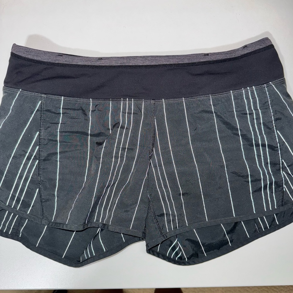 EUC Lululemon Speed Shorts Black With Reflective Stripes Size 8 - Picture 6 of 6